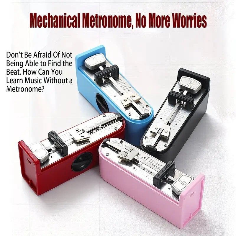 Portable Mini Mechanical Metronome – Battery-Free Instrument Beat Keeper, Universal Rhythm Training Aid for Piano, Guitar, Ukulele, and Wind Instruments（pink)