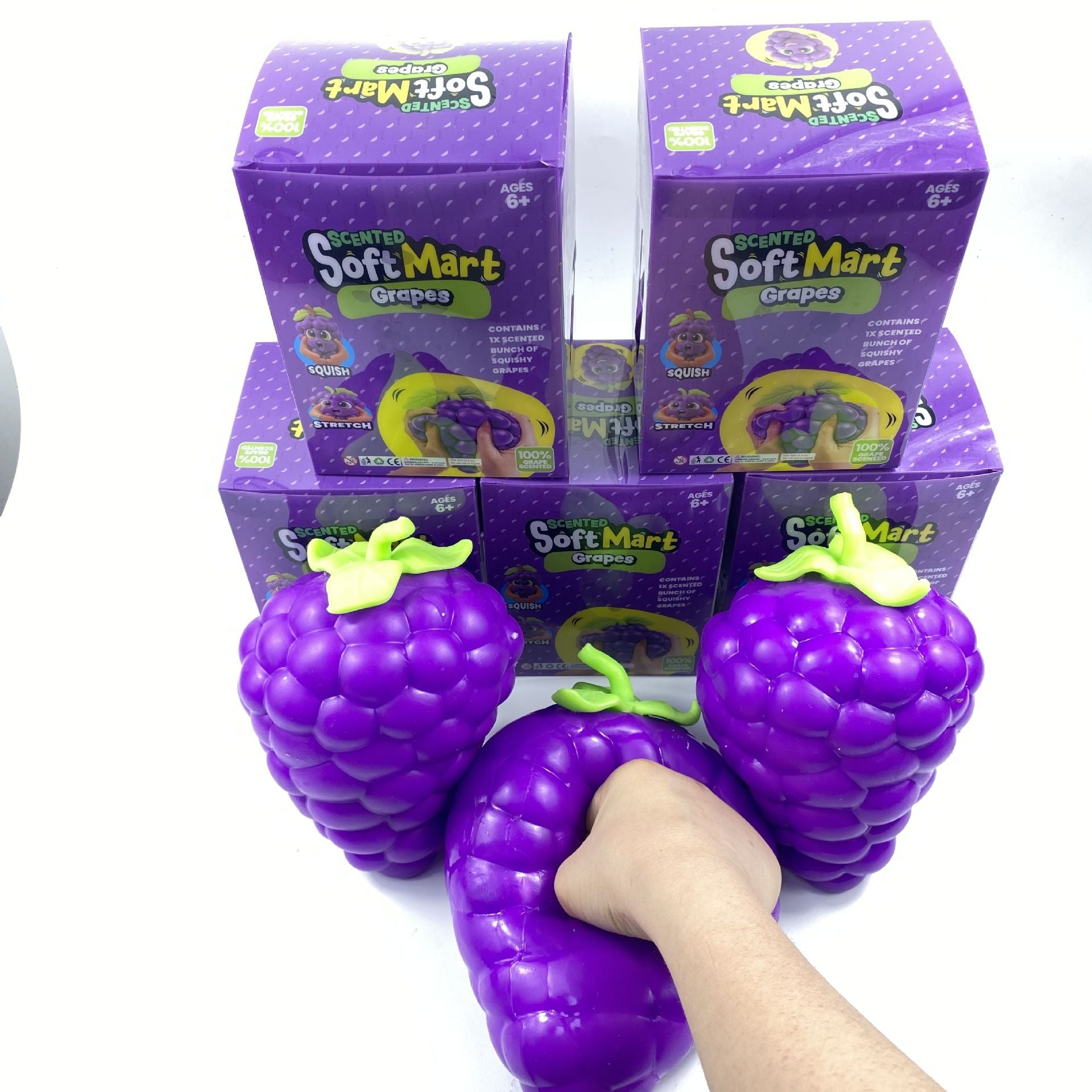 Extra large purple grape squishy toy, realistic and plump TPR soft gel, 19.5cm super size, soft and bouncy for ultimate stress relief, a desktop decompression tool suitable for both adults and children.