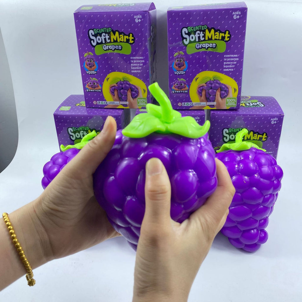 Extra large purple grape squishy toy, realistic and plump TPR soft gel, 19.5cm super size, soft and bouncy for ultimate stress relief, a desktop decompression tool suitable for both adults and children.