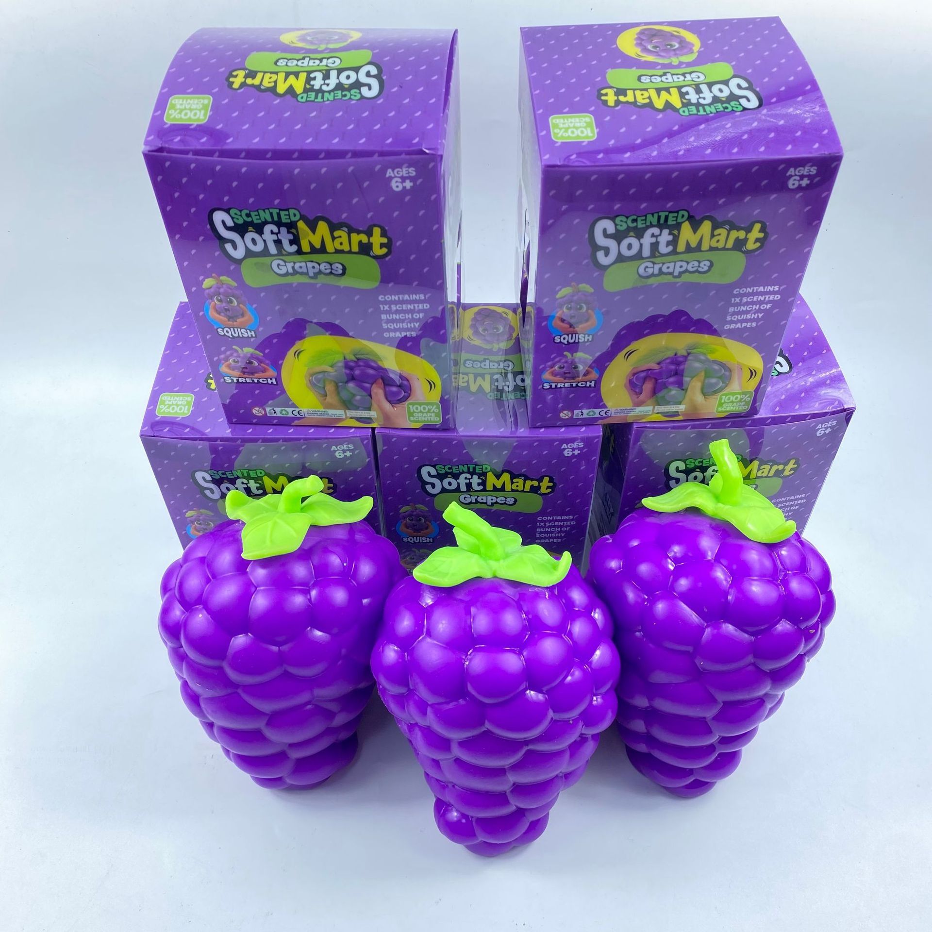 Extra large purple grape squishy toy, realistic and plump TPR soft gel, 19.5cm super size, soft and bouncy for ultimate stress relief, a desktop decompression tool suitable for both adults and children.