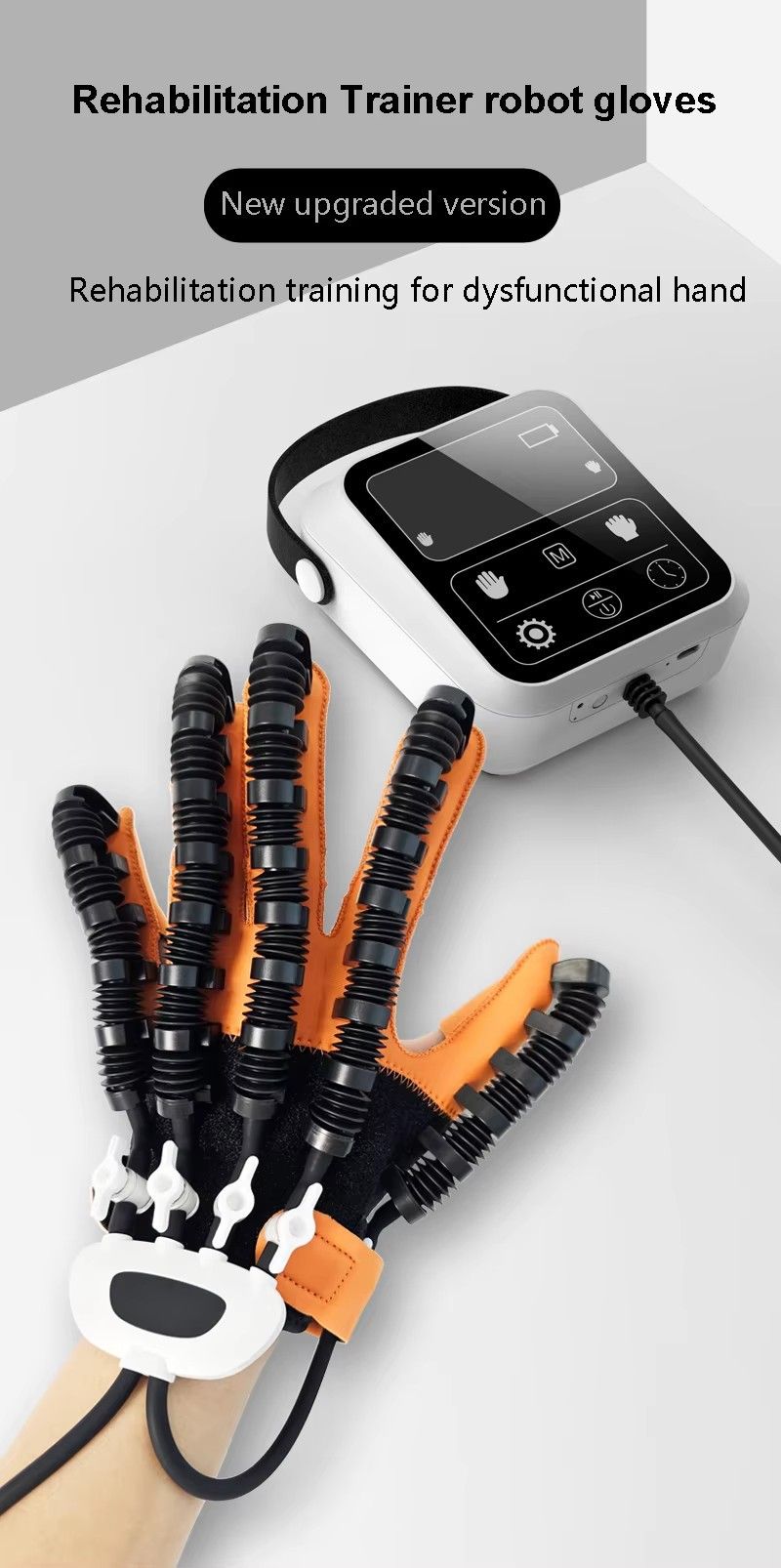 Upgraded Rehabilitation Training Glove, Mirror Training with Independent Single Finger Control, 9-Level Adjustable Force, Wireless Portable with Smart Memory – A Great Helper for Hand Function Recovery./Right hand M code (glove+host+mirror)