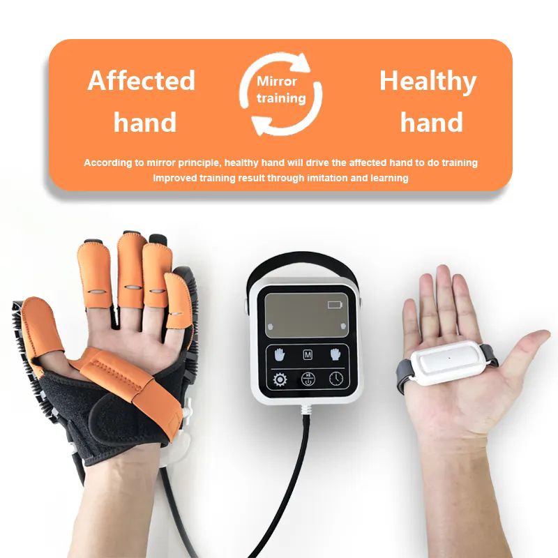 Upgraded Rehabilitation Training Glove, Mirror Training with Independent Single Finger Control, 9-Level Adjustable Force, Wireless Portable with Smart Memory – A Great Helper for Hand Function Recovery./Right hand L code (glove+host+mirror)