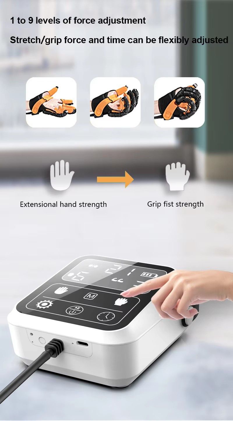 Upgraded Rehabilitation Training Glove, Mirror Training with Independent Single Finger Control, 9-Level Adjustable Force, Wireless Portable with Smart Memory – A Great Helper for Hand Function Recovery./XL code for right hand (glove+host+mirror)