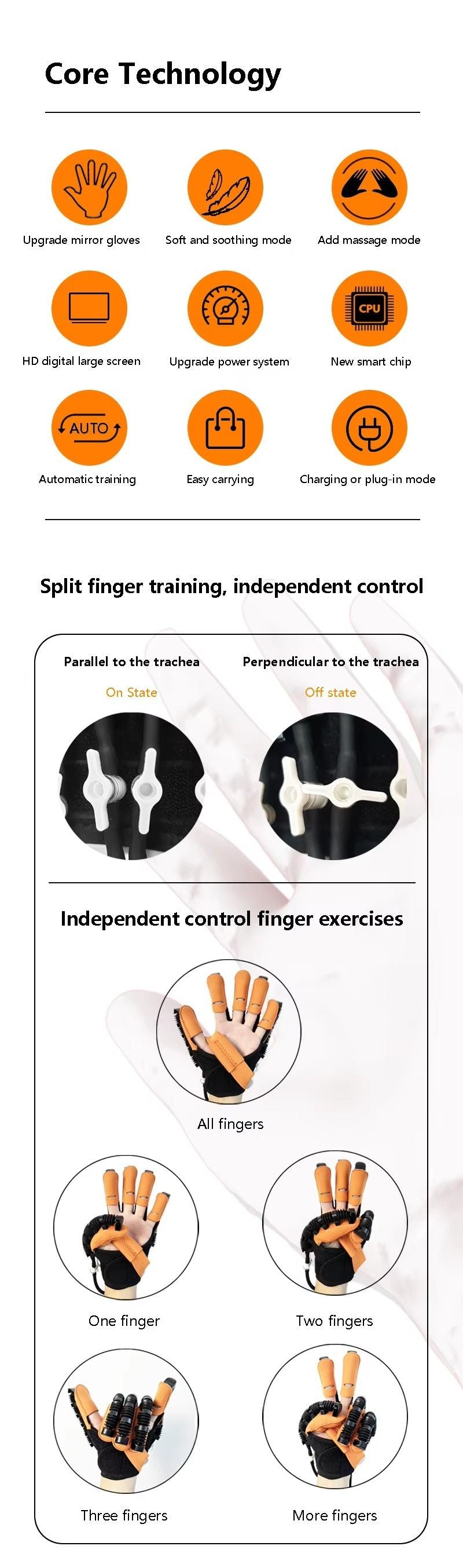 Upgraded Rehabilitation Training Glove, Mirror Training with Independent Single Finger Control, 9-Level Adjustable Force, Wireless Portable with Smart Memory – A Great Helper for Hand Function Recovery./XL code for right hand (glove+host+mirror)