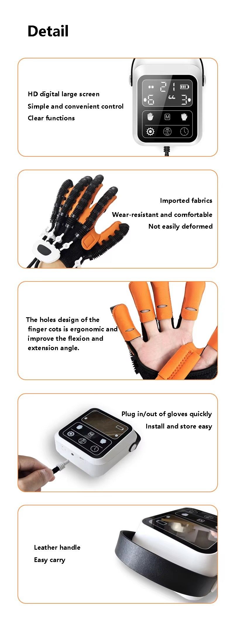 Upgraded Rehabilitation Training Glove, Mirror Training with Independent Single Finger Control, 9-Level Adjustable Force, Wireless Portable with Smart Memory – A Great Helper for Hand Function Recovery./XL code for right hand (glove+host+mirror)