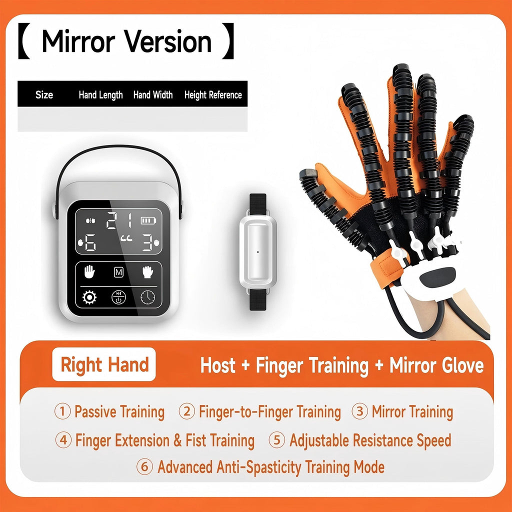 Upgraded Rehabilitation Training Glove, Mirror Training with Independent Single Finger Control, 9-Level Adjustable Force, Wireless Portable with Smart Memory – A Great Helper for Hand Function Recovery./XL code for left hand (glove+host+mirror)
