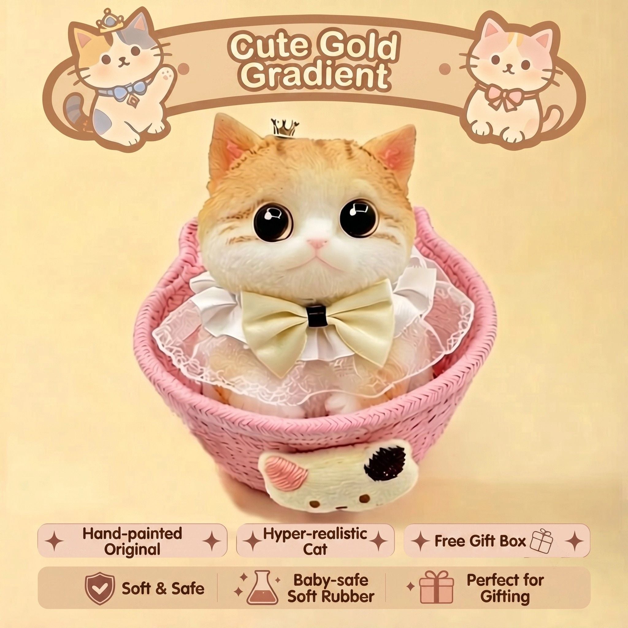 Cute Handmade Simulated Cat Stress Relief Squishy Toy/ (Large cat + accessories + cat bed + gift box)