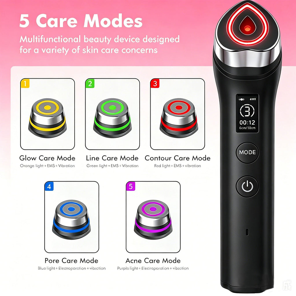 Beauty Device: Red and Blue Light, Home Use, Portable, Vibrating, Multi-Functional, with Voice Guidance, 5-Color Light Therapy, Eye Massage, Eye Care Device/"Upgrade" black beauty introducer