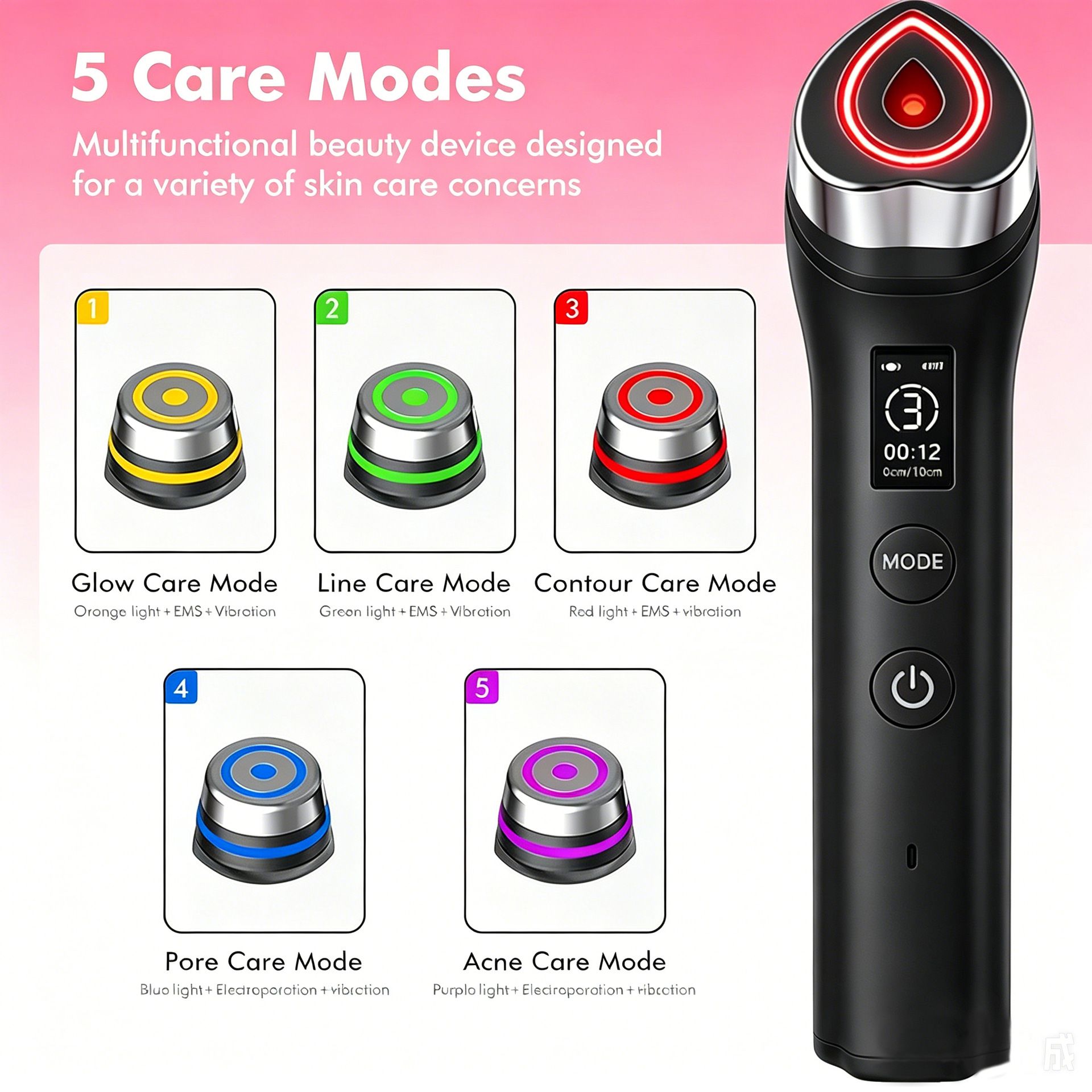 Beauty Device: Red and Blue Light, Home Use, Portable, Vibrating, Multi-Functional, with Voice Guidance, 5-Color Light Therapy, Eye Massage, Eye Care Device/"Upgrade" black beauty introducer