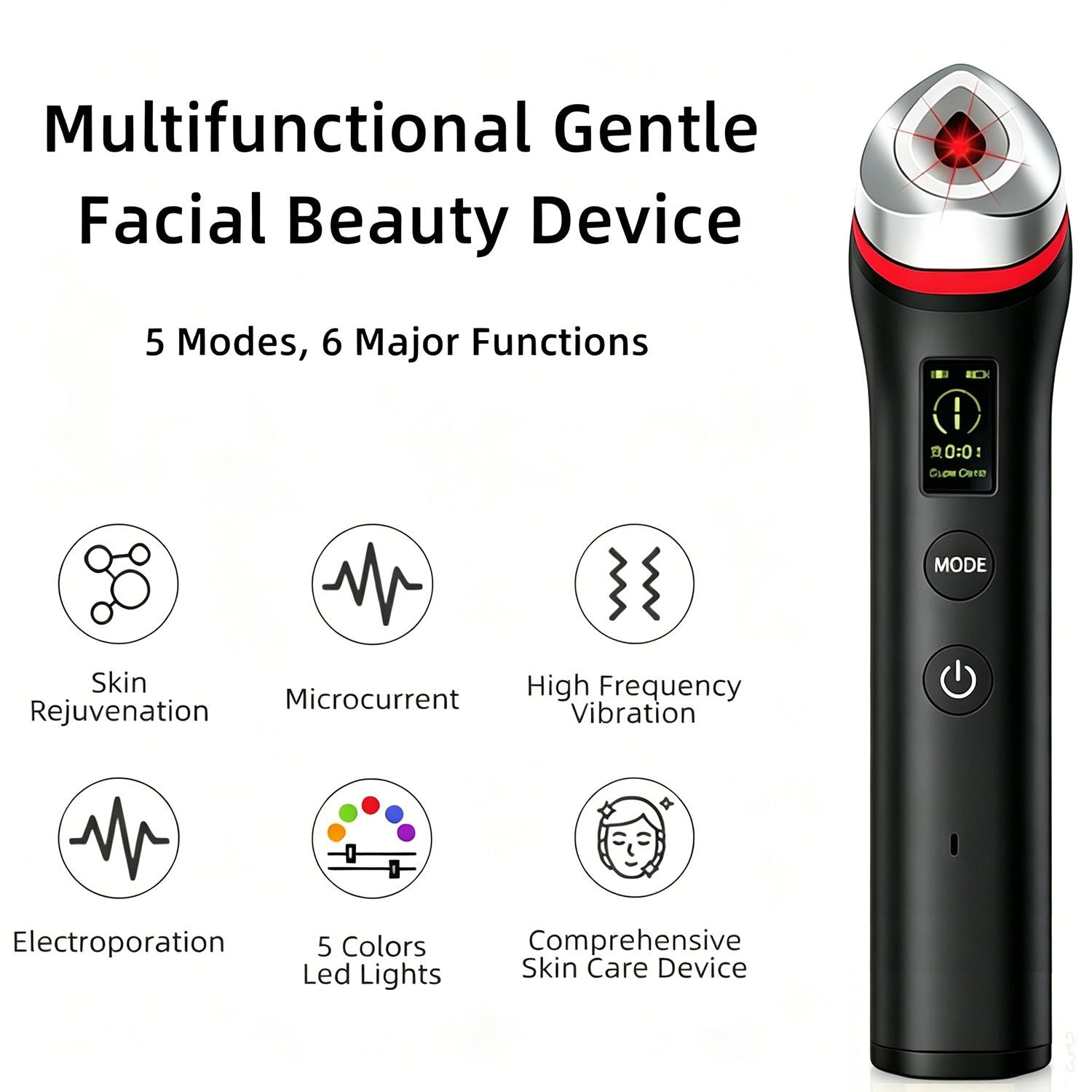 Beauty Device: Red and Blue Light, Home Use, Portable, Vibrating, Multi-Functional, with Voice Guidance, 5-Color Light Therapy, Eye Massage, Eye Care Device/"Upgrade" pink beauty introducer