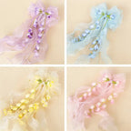 New Organza Bow Hair Clip, Bohemian Long Ribbons, Oversized Gauze Lily-of-the-Valley Pearl Strand, Pastoral Floral Ethereal Charm, Must-have Hair Accessory for Weddings, Hanfu, Parties & Vacations./purple