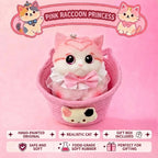 Fat Cat Squishy Toy, Lifelike Cat Plush Doll, Original Hand-Painted Design, (Kitten + Accessories + Cat Bed)/Pink princess with three flowers