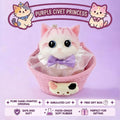Fat Cat Squishy Toy, Lifelike Cat Plush Doll, Original Hand-Painted Design, (Kitten + Accessories + Cat Bed)/Princess purple beaver flower