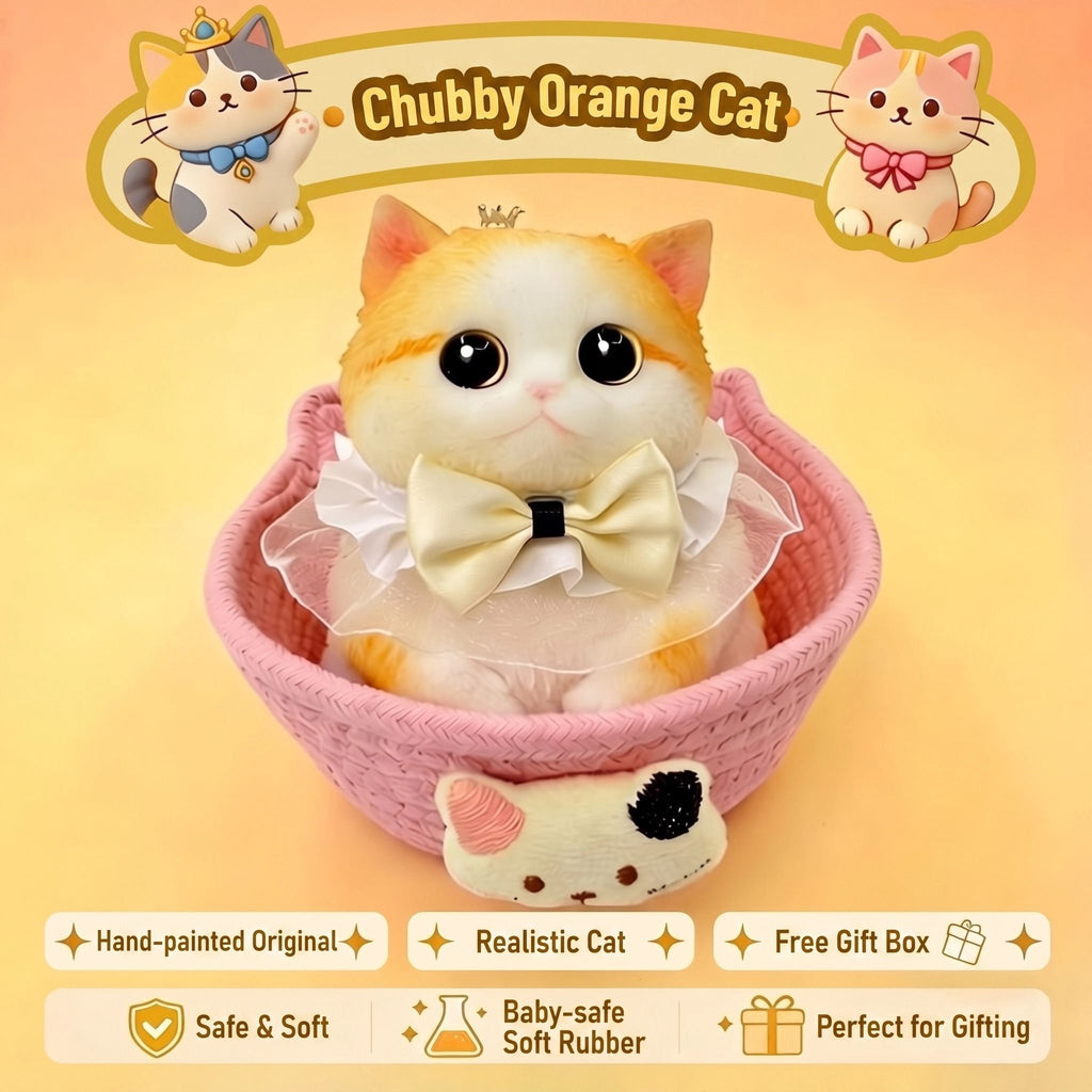Fat Cat Squishy Toy, Lifelike Cat Plush Doll, Original Hand-Painted Design, (Kitten + Accessories + Cat Bed)/Princess purple beaver flower