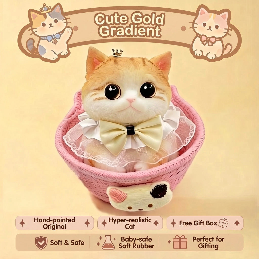 Fat Cat Squishy Toy, Lifelike Cat Plush Doll, Original Hand-Painted Design, (Kitten + Accessories + Cat Bed)/Gentleman blue and white treasure