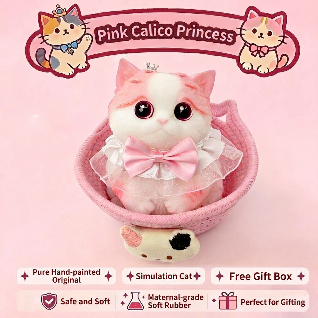Fat Cat Squishy Toy, Lifelike Cat Plush Doll, Original Hand-Painted Design, (Kitten + Accessories + Cat Bed)/Gentleman blue and white treasure