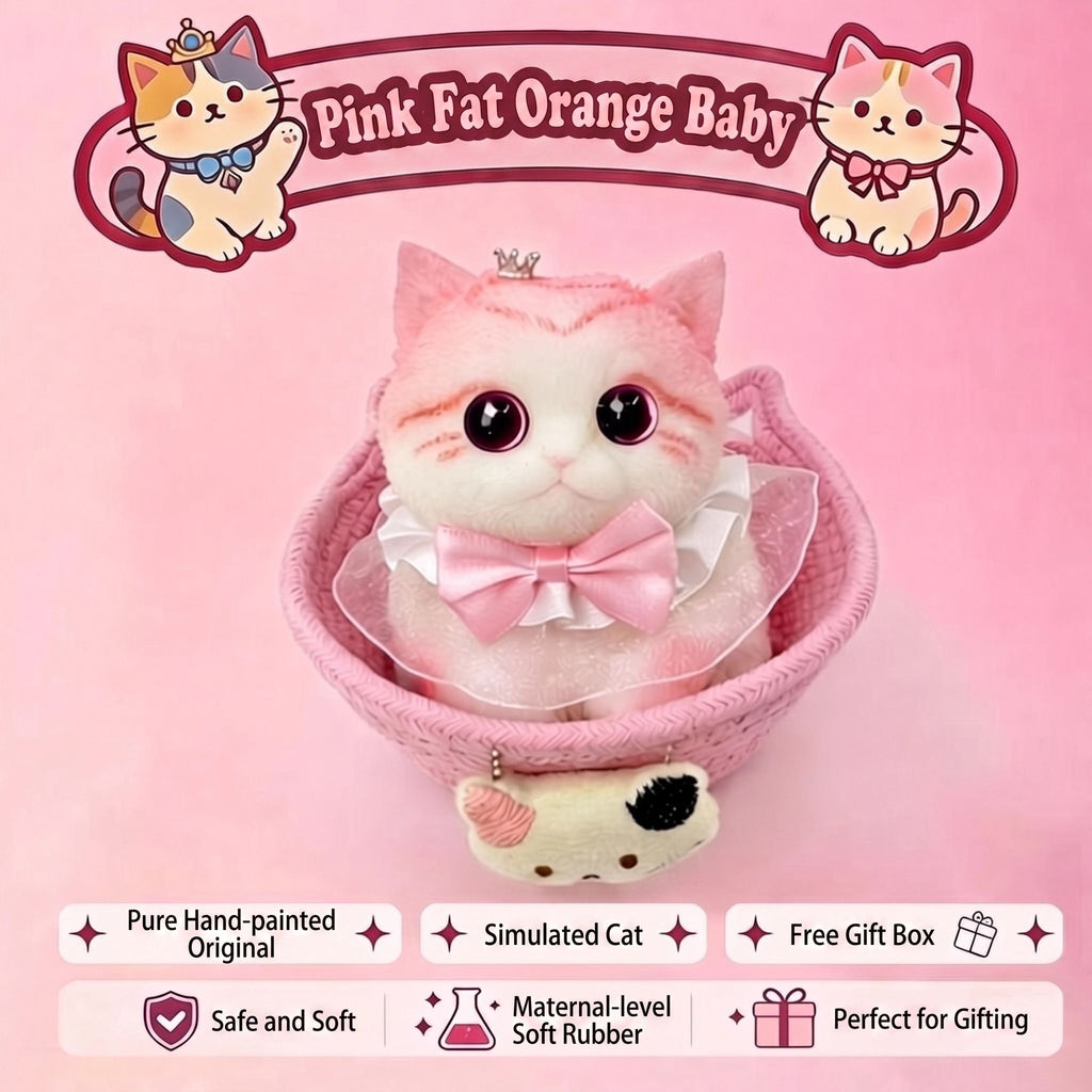 Fat Cat Squishy Toy, Lifelike Cat Plush Doll, Original Hand-Painted Design, (Kitten + Accessories + Cat Bed)/Fat orange cat