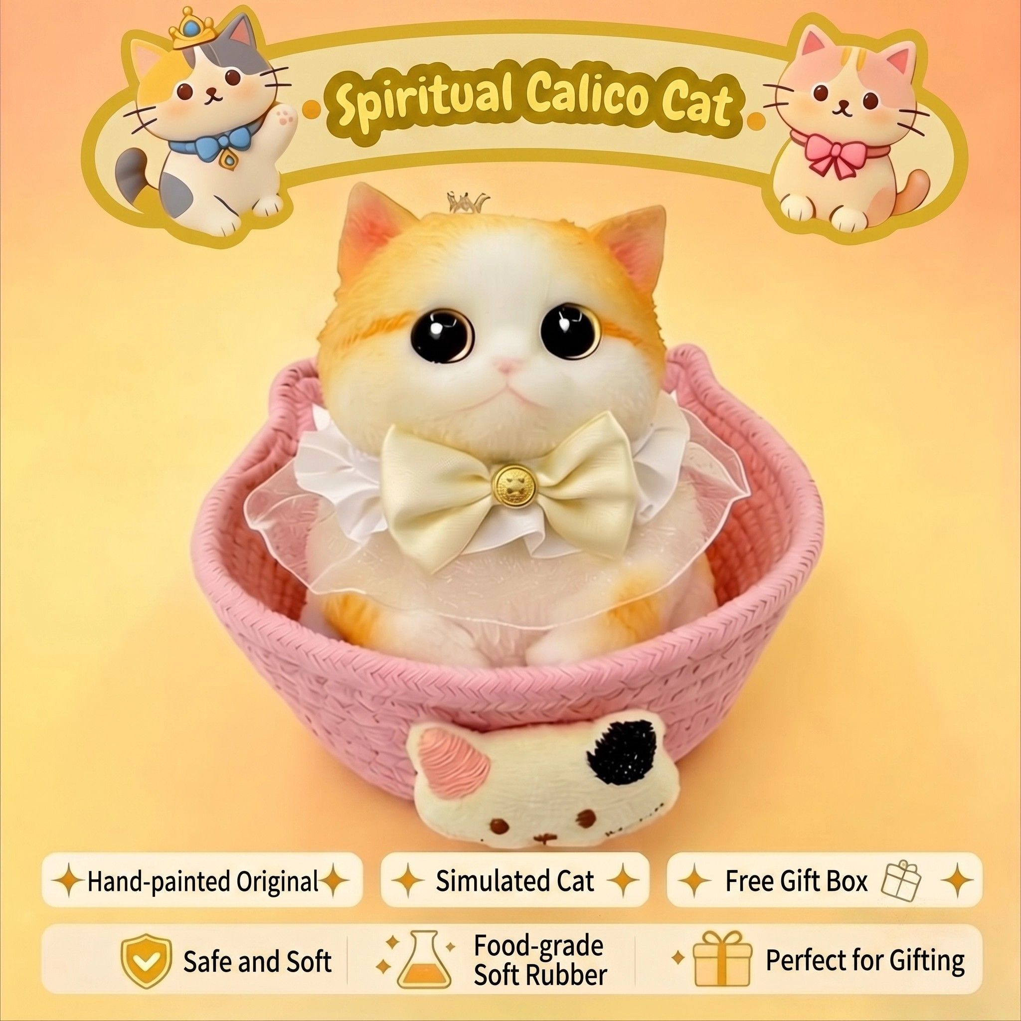 Fat Cat Squishy Toy, Lifelike Cat Plush Doll, Original Hand-Painted Design, (Kitten + Accessories + Cat Bed)/Fat orange cat