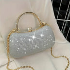 【PU Evening Bag】 Rhinestone-encrusted Gold Handle, Magnetic Snap Closure, Horizontal Oval Clutch, Lightweight & Portable – Top Choice for Weddings & Parties./BLACK