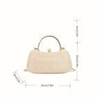 【PU Evening Bag】 Rhinestone-encrusted Gold Handle, Magnetic Snap Closure, Horizontal Oval Clutch, Lightweight & Portable – Top Choice for Weddings & Parties./PINK