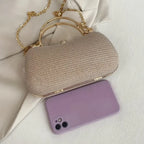 【PU Evening Bag】 Rhinestone-encrusted Gold Handle, Magnetic Snap Closure, Horizontal Oval Clutch, Lightweight & Portable – Top Choice for Weddings & Parties./PINK
