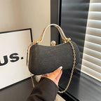【PU Evening Bag】 Rhinestone-encrusted Gold Handle, Magnetic Snap Closure, Horizontal Oval Clutch, Lightweight & Portable – Top Choice for Weddings & Parties./PINK