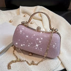 【PU Evening Bag】 Rhinestone-encrusted Gold Handle, Magnetic Snap Closure, Horizontal Oval Clutch, Lightweight & Portable – Top Choice for Weddings & Parties./golden