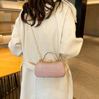 【PU Evening Bag】 Rhinestone-encrusted Gold Handle, Magnetic Snap Closure, Horizontal Oval Clutch, Lightweight & Portable – Top Choice for Weddings & Parties./golden