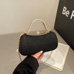 【PU Evening Bag】 Rhinestone-encrusted Gold Handle, Magnetic Snap Closure, Horizontal Oval Clutch, Lightweight & Portable – Top Choice for Weddings & Parties./silver