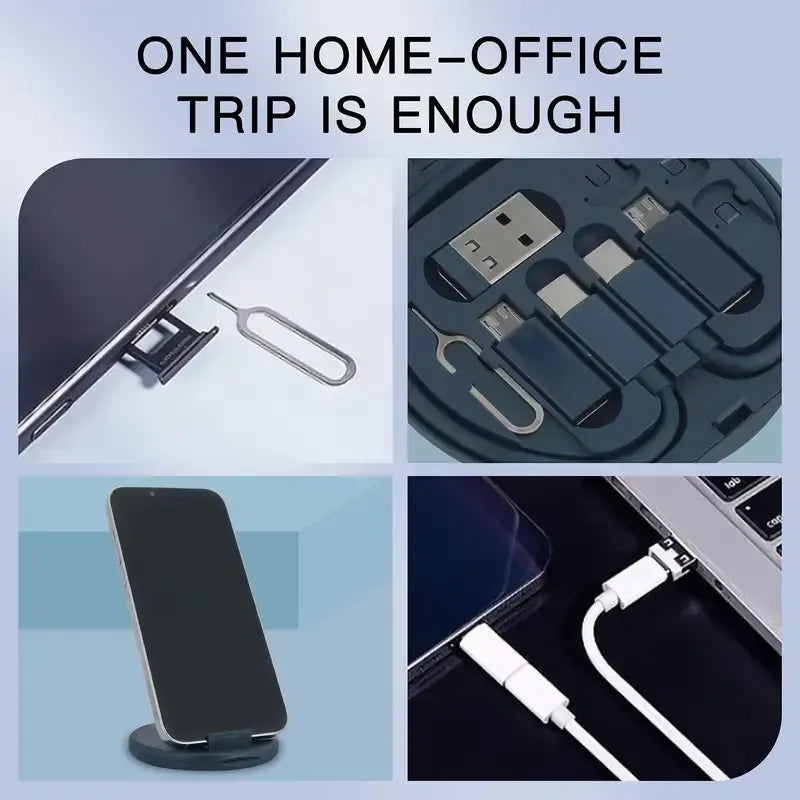 5-in-1 Cable Storage Box, Charging + Stand + Storage All-in-One, One Box Solves Your Travel Needs/BLACK