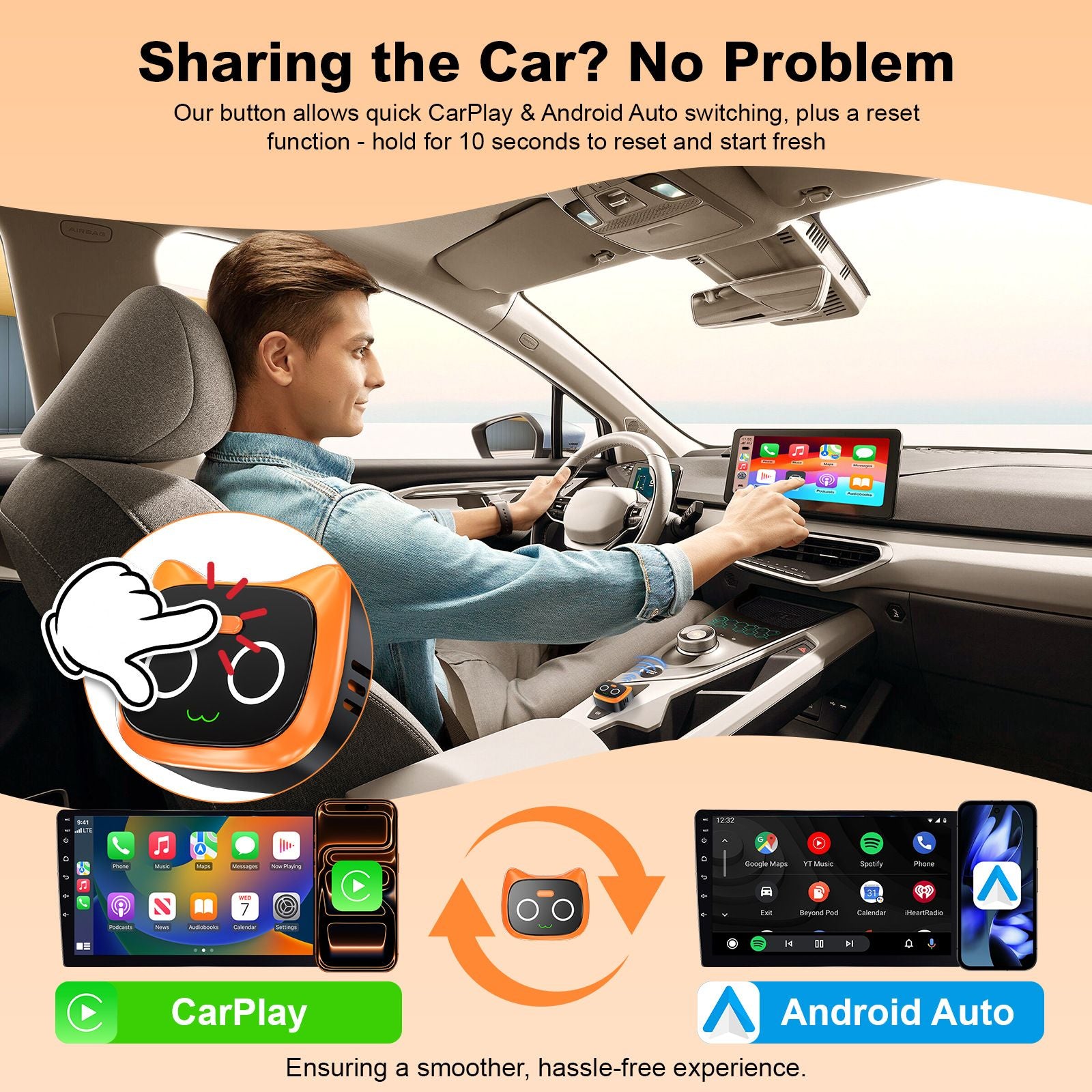 Mini Wireless Car Connectivity Adapter – Transform Your Wired System into Cable-Free Freedom with a 6-Second Stable Connection/ORANGE
