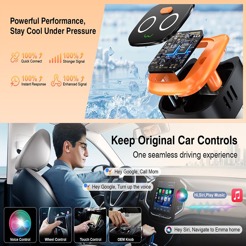 Mini Wireless Car Connectivity Adapter – Transform Your Wired System into Cable-Free Freedom with a 6-Second Stable Connection/ORANGE