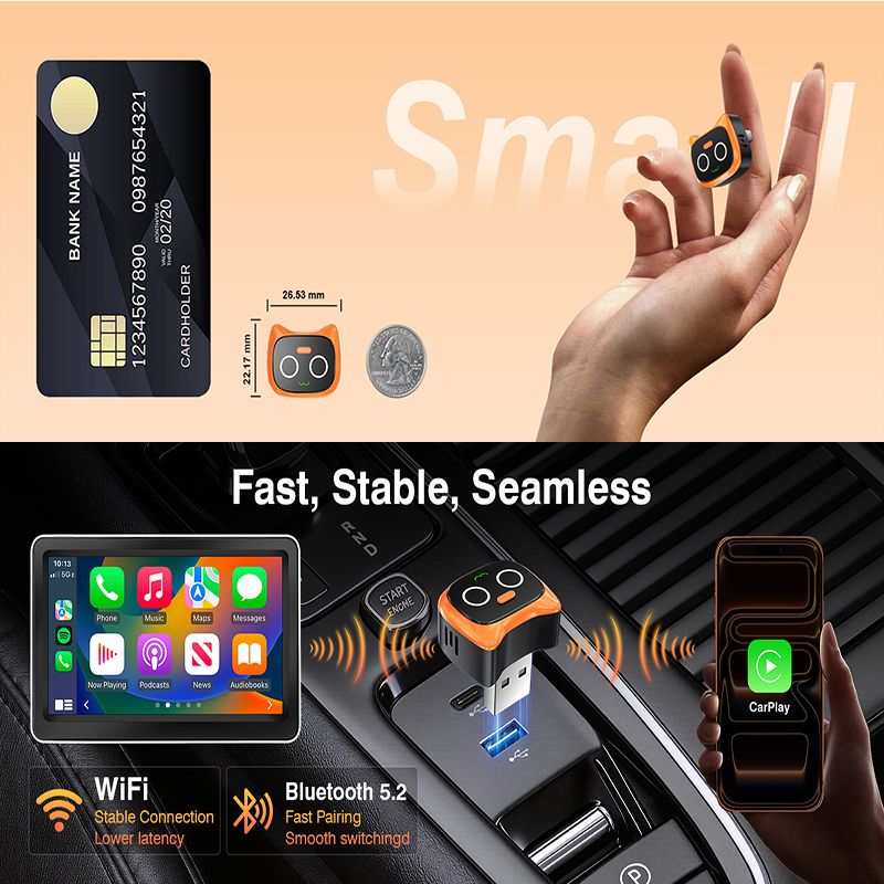 Mini Wireless Car Connectivity Adapter – Transform Your Wired System into Cable-Free Freedom with a 6-Second Stable Connection/ORANGE