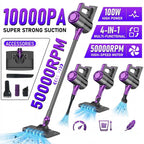 4-in-1 cordless vacuum cleaner, 50000RPM motor, 10000Pa suction, 180° rotating brush head, dual speed settings, lightweight and convenient./golden
