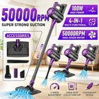 4-in-1 cordless vacuum cleaner, 50000RPM motor, 10000Pa suction, 180° rotating brush head, dual speed settings, lightweight and convenient./white