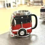 Fire Truck Coffee Cup: Three-dimensional red and black design, double-layer stainless steel for long-lasting temperature retention. Every sip brings a rescue-style ceremony.
