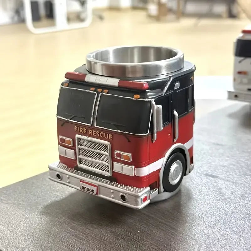 Fire Truck Coffee Cup: Three-dimensional red and black design, double-layer stainless steel for long-lasting temperature retention. Every sip brings a rescue-style ceremony.