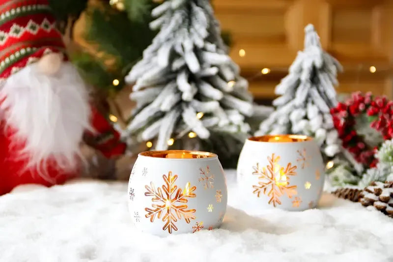 2PCS Winter Snowflake Glass Candle Holders, Light Up the Romantic Atmosphere of Christmas and New Year