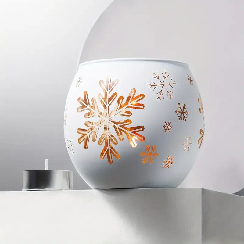 2PCS Winter Snowflake Glass Candle Holders, Light Up the Romantic Atmosphere of Christmas and New Year
