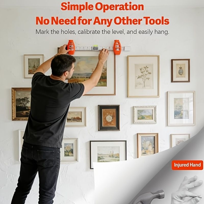 Picture Frame Hanging Balance Ruler | Nail Positioning · Angle Measurement · Level Calibration 3-in-1./ORANGE