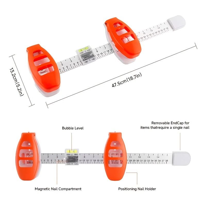 Picture Frame Hanging Balance Ruler | Nail Positioning · Angle Measurement · Level Calibration 3-in-1./ORANGE