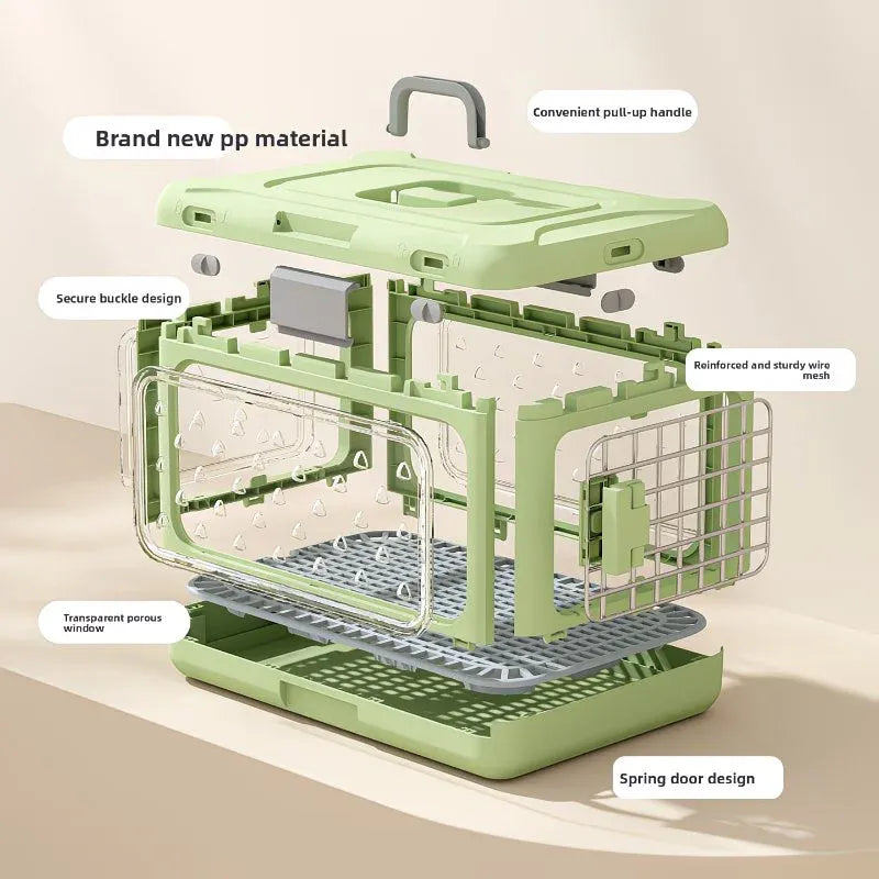 Foldable Pet Travel Carrier, PP Material with Reinforced Iron Mesh, Four Colors Available, Spacious When Expanded, Space-Saving When Folded – Ideal for Travel and Home Use, a Cozy Den for Your Pet./Shallow grass green