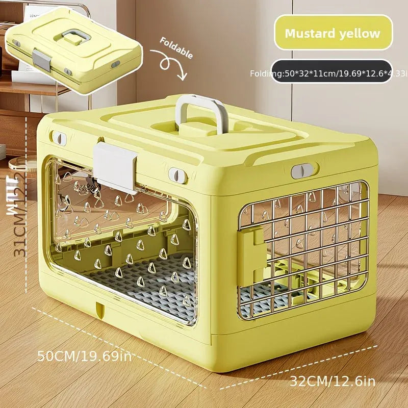 Foldable Pet Travel Carrier, PP Material with Reinforced Iron Mesh, Four Colors Available, Spacious When Expanded, Space-Saving When Folded – Ideal for Travel and Home Use, a Cozy Den for Your Pet./Lotus root powder