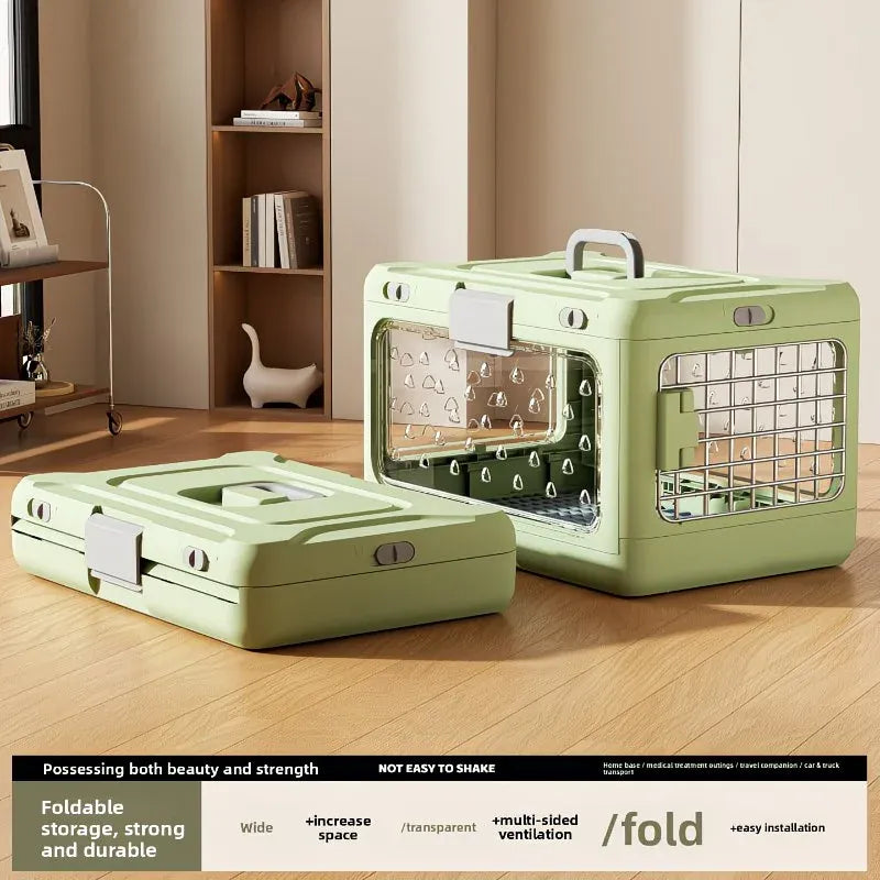 Foldable Pet Travel Carrier, PP Material with Reinforced Iron Mesh, Four Colors Available, Spacious When Expanded, Space-Saving When Folded – Ideal for Travel and Home Use, a Cozy Den for Your Pet./Lotus root powder