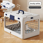 Foldable Pet Travel Carrier, PP Material with Reinforced Iron Mesh, Four Colors Available, Spacious When Expanded, Space-Saving When Folded – Ideal for Travel and Home Use, a Cozy Den for Your Pet./Smoky white