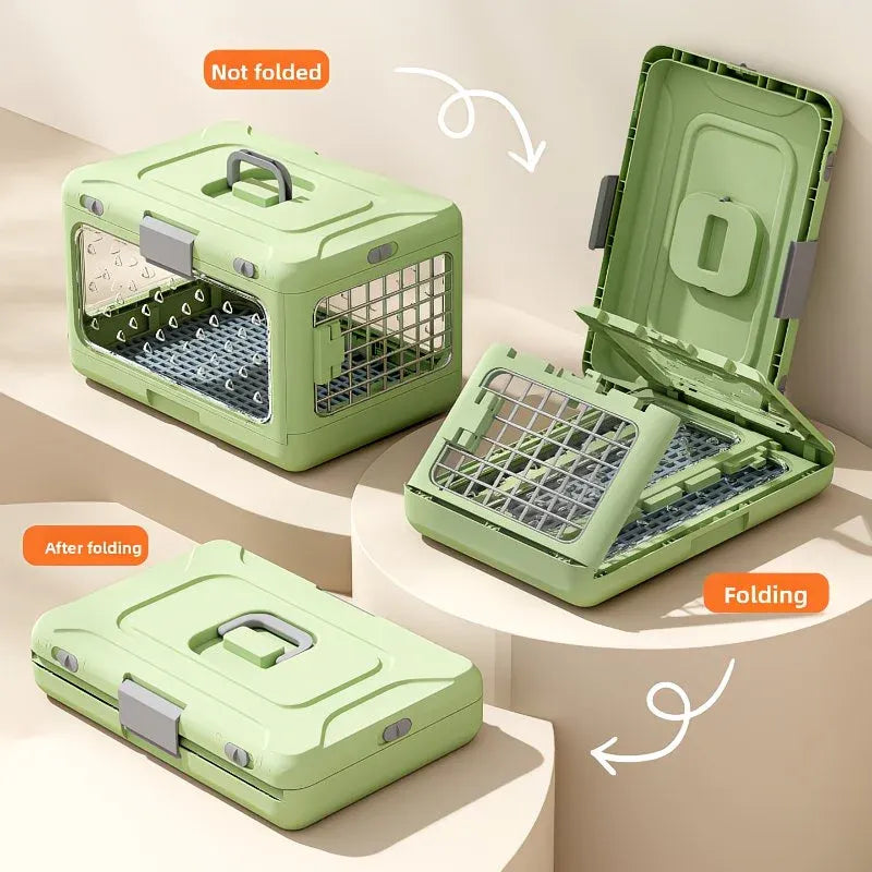 Foldable Pet Travel Carrier, PP Material with Reinforced Iron Mesh, Four Colors Available, Spacious When Expanded, Space-Saving When Folded – Ideal for Travel and Home Use, a Cozy Den for Your Pet./Smoky white