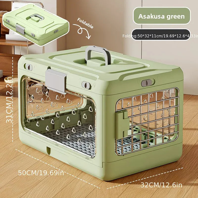 Foldable Pet Travel Carrier, PP Material with Reinforced Iron Mesh, Four Colors Available, Spacious When Expanded, Space-Saving When Folded – Ideal for Travel and Home Use, a Cozy Den for Your Pet./Mustard yellow