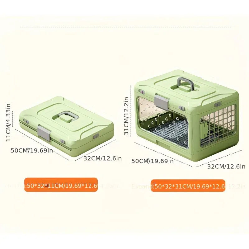 Foldable Pet Travel Carrier, PP Material with Reinforced Iron Mesh, Four Colors Available, Spacious When Expanded, Space-Saving When Folded – Ideal for Travel and Home Use, a Cozy Den for Your Pet./Mustard yellow