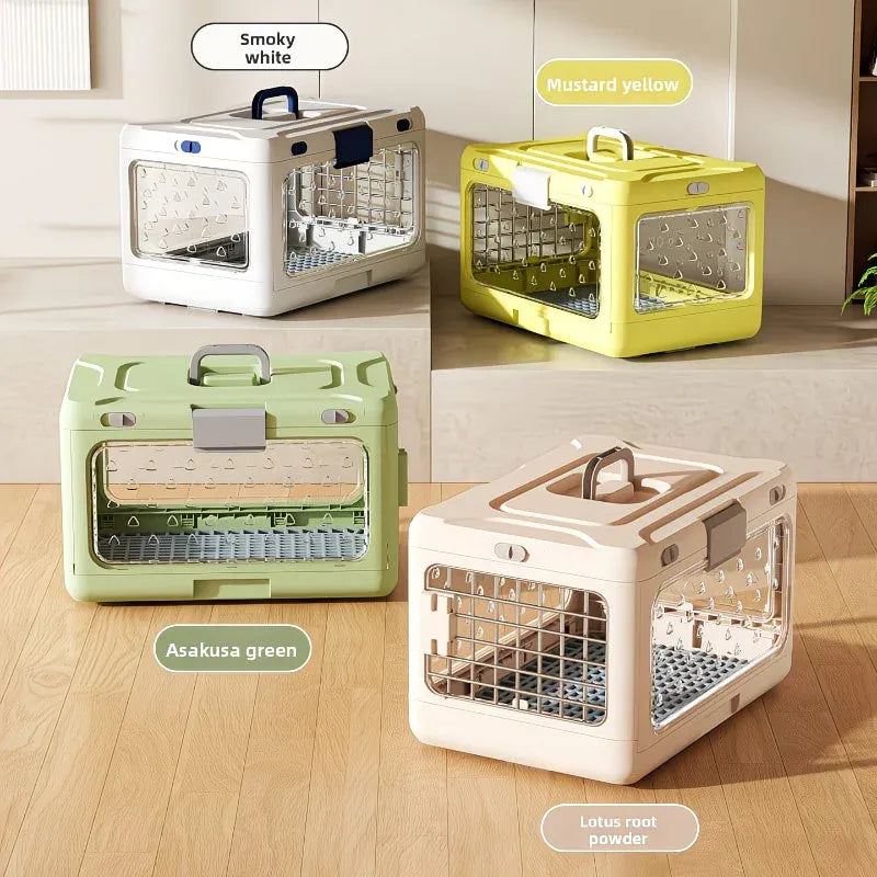 Foldable Pet Travel Carrier, PP Material with Reinforced Iron Mesh, Four Colors Available, Spacious When Expanded, Space-Saving When Folded – Ideal for Travel and Home Use, a Cozy Den for Your Pet./Mustard yellow