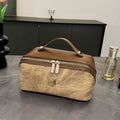 【PU Color-Block Cosmetic Bag】 Leather Handle Metal Zipper, Color-Block Simple Partition, Main Compartment Stores Cosmetics & Toiletries, Lightweight & Versatile for Commuting & Travel./brown
